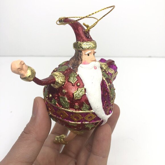 Vtg Maroon Wizard Santa Glittered Christmas Ornament Hand Painted Discontinued - Picture 4 of 6